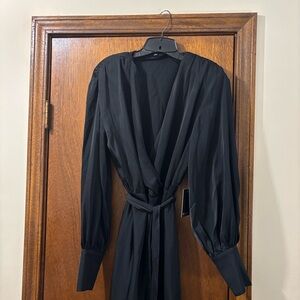 Eloquii Black Long Sleeve Maxi Wrap Dress
